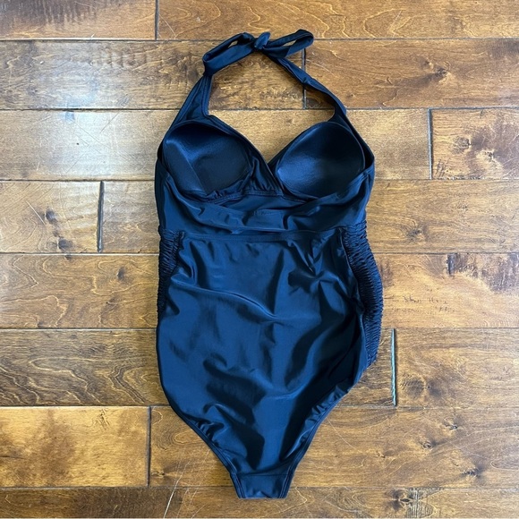 Motherhood Maternity One Piece Swimsuit Size Large Black Halter Ruched Summer - Picture 3 of 8